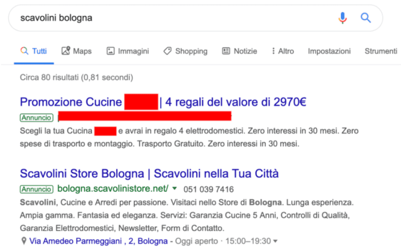 Scavolini - Concorrenza Google Ads