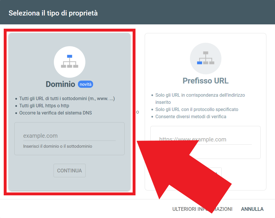 Google Search Console - Verifica proprietà