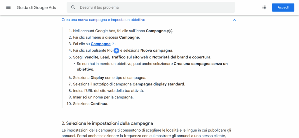 Come creare una campagna Display dalla guida di Google Ads