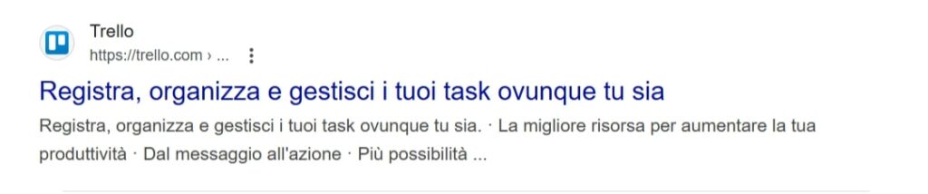 Esempio della SERP di Trello