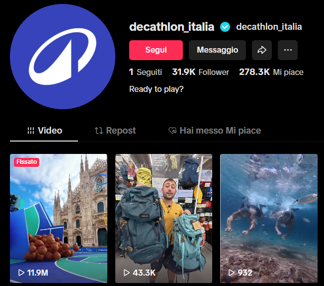 Schermata del canale TikTok di Decathlon Italia