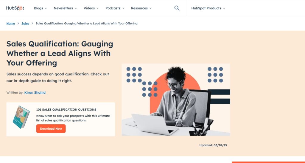 Esempio di pillar page di Hubspot