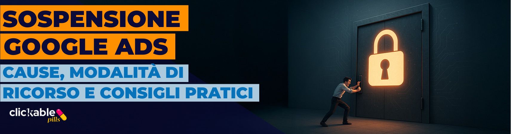 Porta sbarrata e uomo che tenta di aprirla