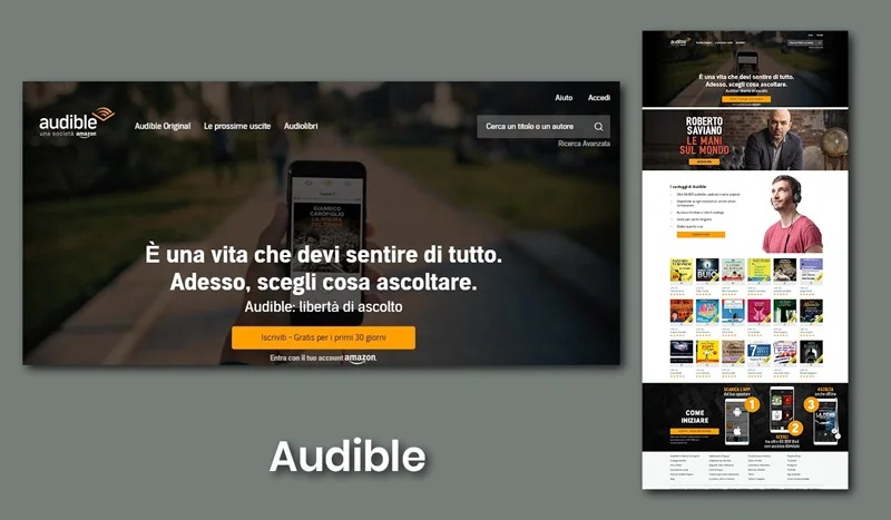 Esempio di una landing page di Audible