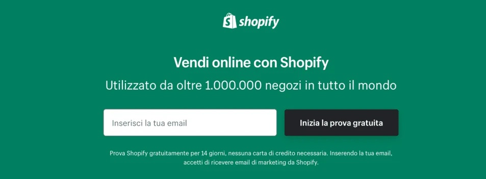Esempio di landing di Shopify