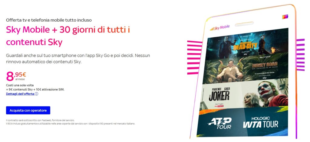 Esempio di uan alnding page di Sky Mobile