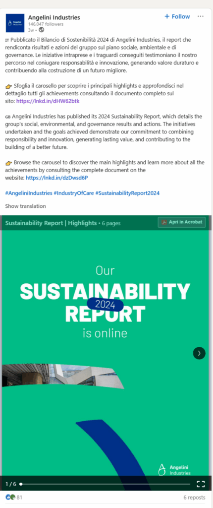 Esempio di content repurposing con carosello
