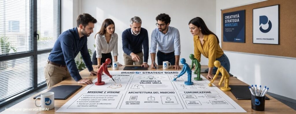Persone riunite intorno a un tavolo per discutere della Brand strategy aziendale