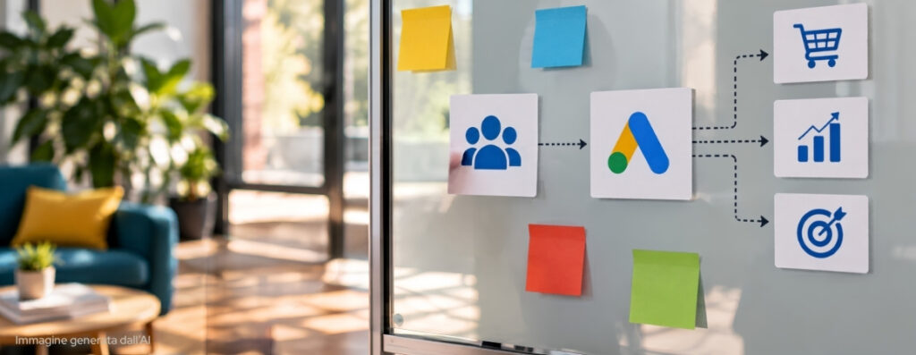 lavagna trasparente con strumenti di google ads e customer match