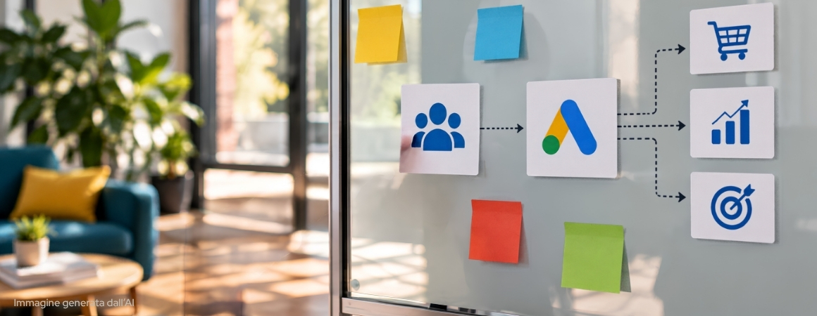 lavagna trasparente con strumenti di google ads e customer match
